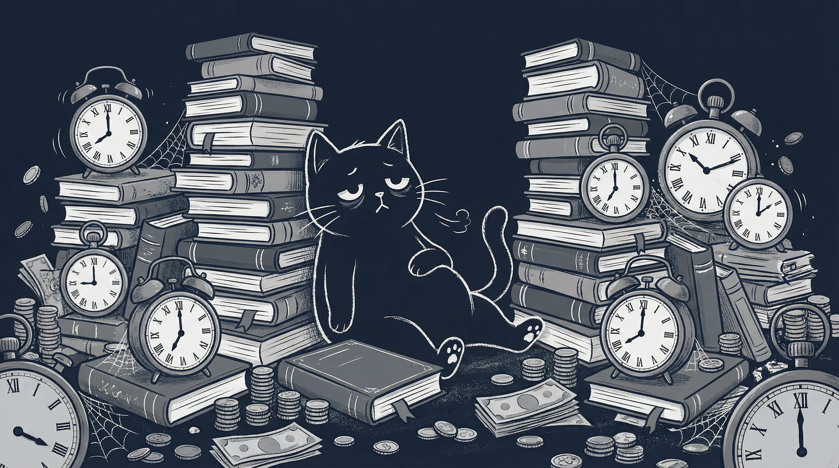 本をたくさん読んで疲れている猫